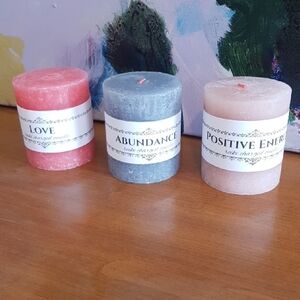 Set of 3 Reiki Charged Ritual Pillar Candles - Love, Abundance, Positive Energy